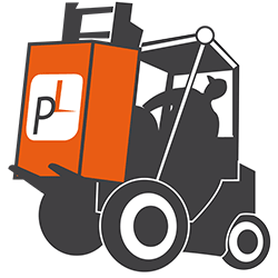 Logo with forklift and box